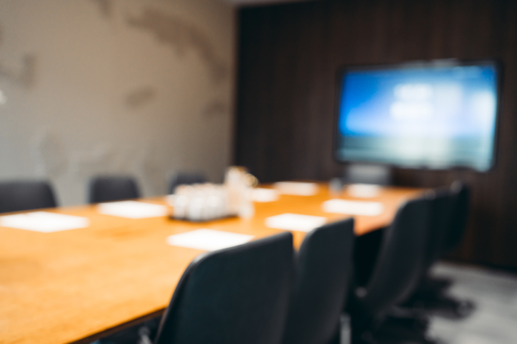Board room prepared for another meeting.
