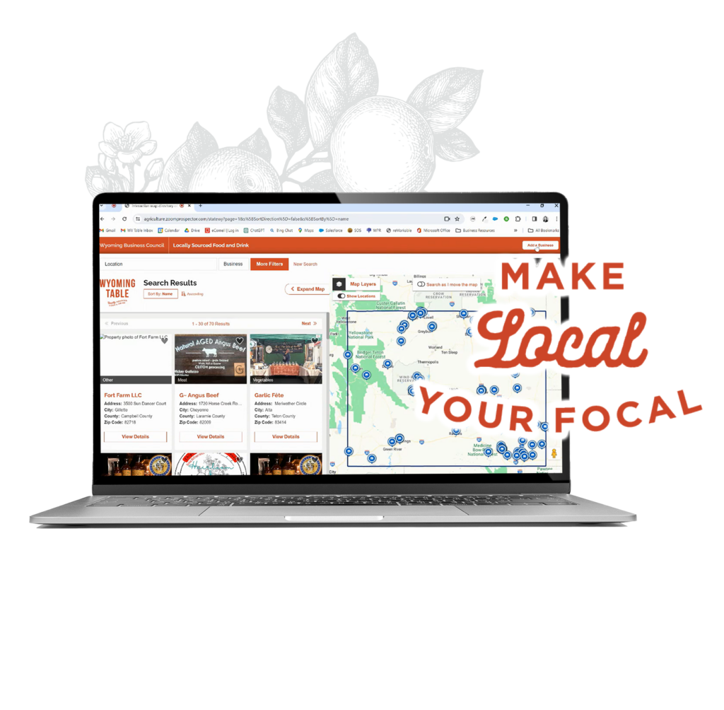 Wyoming Table graphic with the text "Make Local Your Focal"